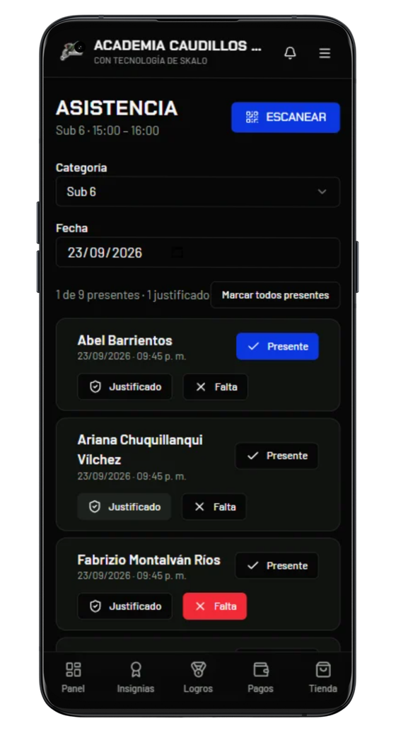 Panel de asistencia en celular